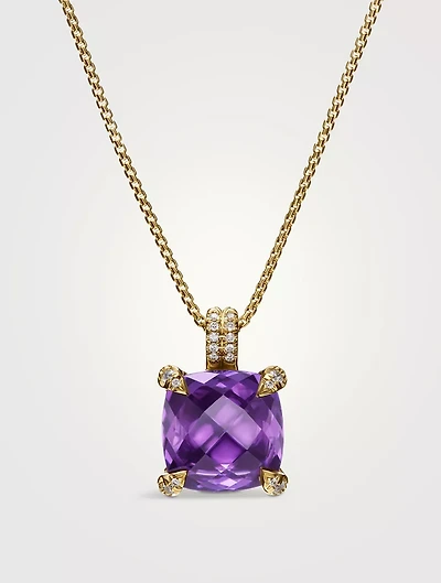 Chatelaine® Pendant Necklace In 18k Yellow Gold With Amethyst And Diamonds, 11mm