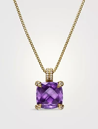 Chatelaine® Pendant Necklace In 18k Yellow Gold With Amethyst And Diamonds, 11mm