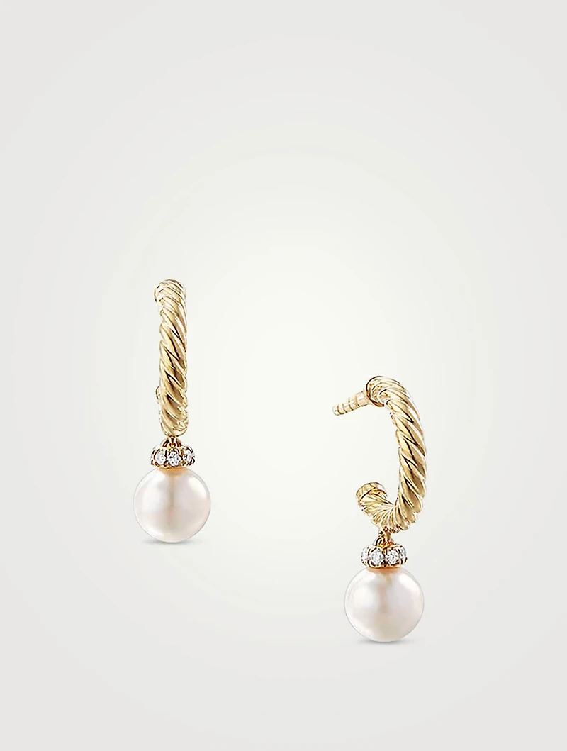 Petite Solari Hoop Drop Earrings In 18k Yellow Gold With Pearls And Pavé Diamonds