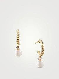 Petite Solari Hoop Drop Earrings In 18k Yellow Gold With Pearls And Pavé Diamonds