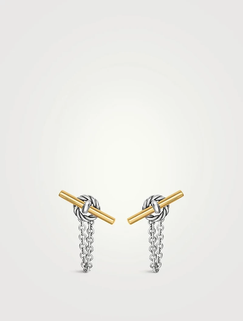 Dy Mercer® Petite Toggle Chain Stud Earrings In Sterling Silver With 18k Yellow Gold, 38.2mm