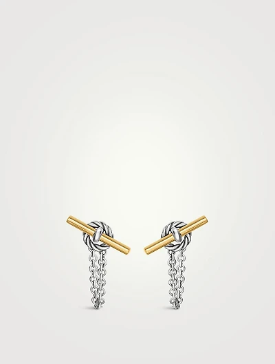 Dy Mercer® Petite Toggle Chain Stud Earrings In Sterling Silver With 18k Yellow Gold, 38.2mm
