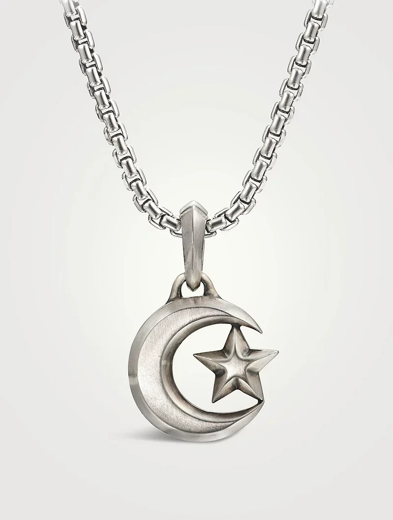 Star And Crescent Amulet In Sterling Silver
