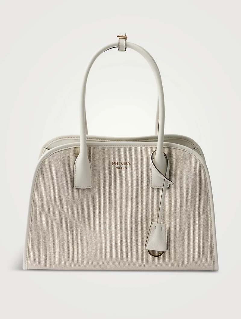 Medium Linen Blend And Leather Tote Bag