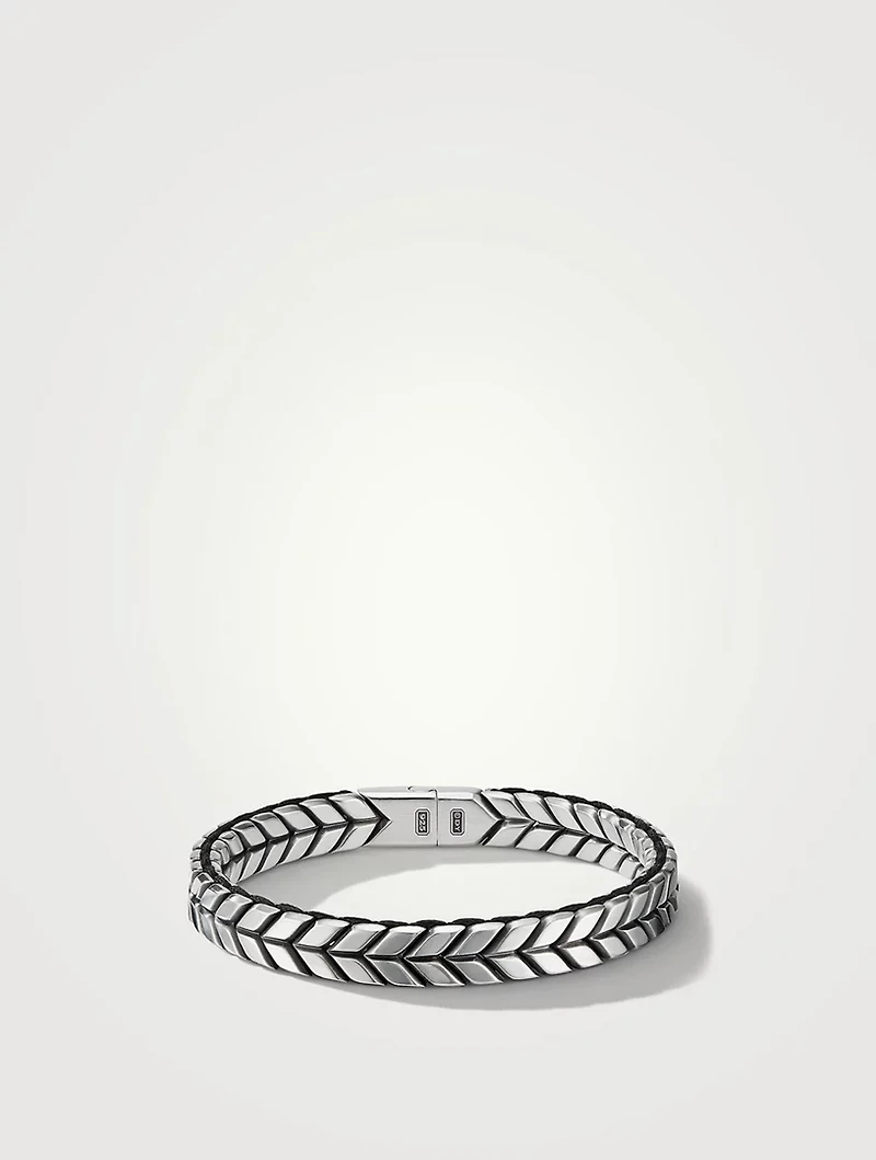 Chevron Woven Bracelet Sterling Silver With Black Nylon