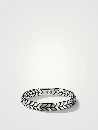 Chevron Woven Bracelet Sterling Silver With Black Nylon