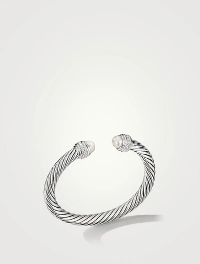 Cable Classics Bracelet In Sterling Silver With Pearls And Pavé Diamonds