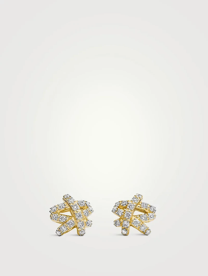 Pavé Crossover Stud Earrings In 18k Yellow Gold With Diamonds, 9mm