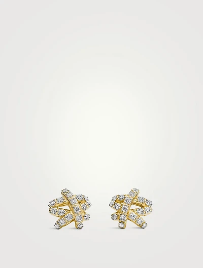 Pavé Crossover Stud Earrings In 18k Yellow Gold With Diamonds, 9mm