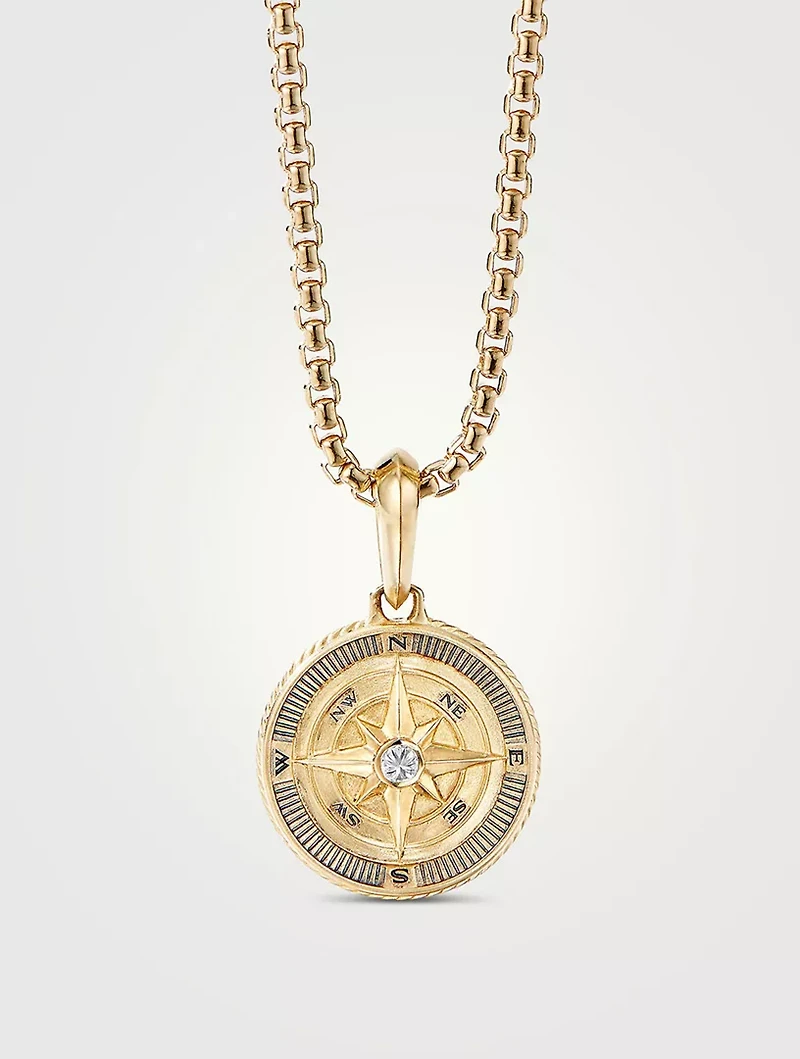 Maritime® Compass Amulet In 18k Yellow Gold With Center Diamond