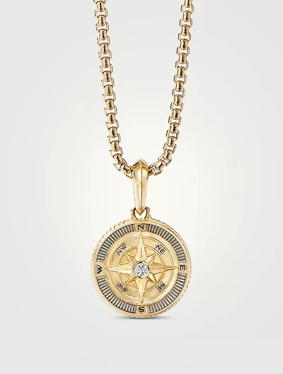 Maritime® Compass Amulet In 18k Yellow Gold With Center Diamond