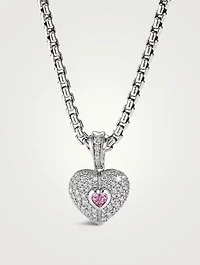 Sy Heart Amulet In 18k White Gold With Pavé Diamonds And Pink Sapphire