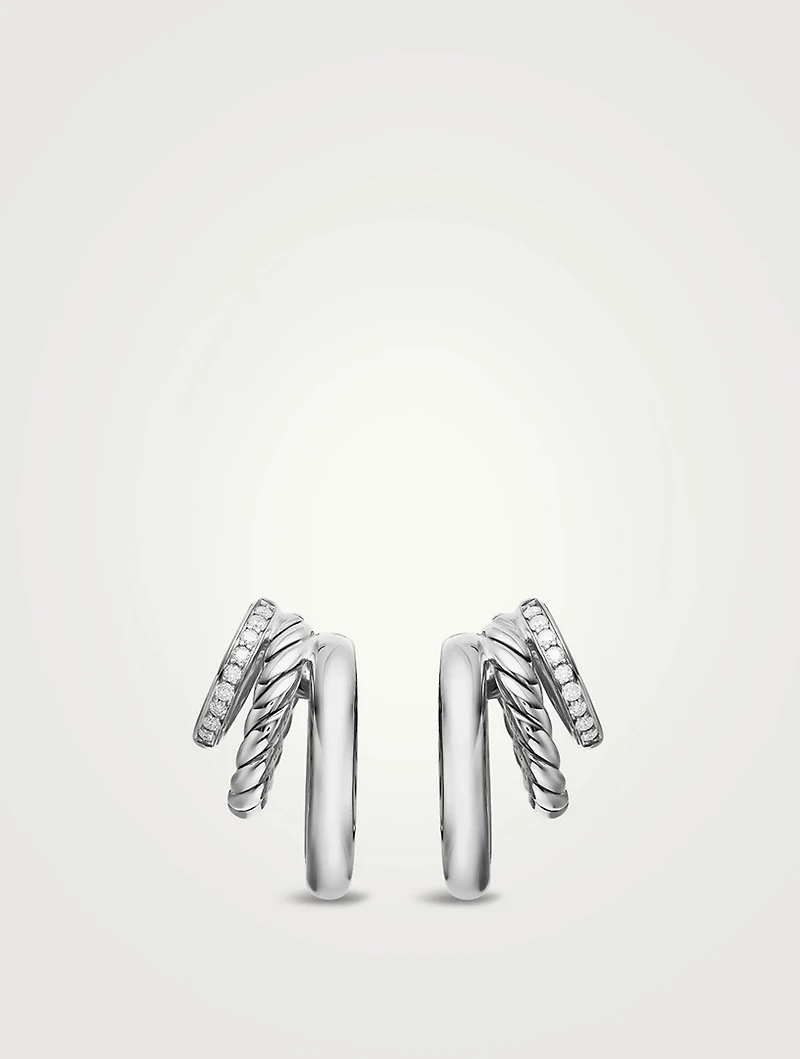 Dy Mercer® Three Row Hoop Earrings In Sterling Silver With Diamonds, 21mm