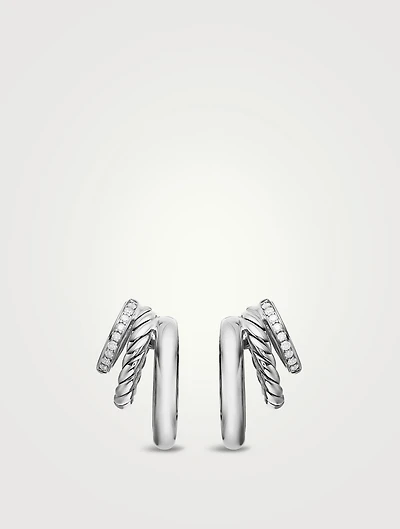 Dy Mercer® Three Row Hoop Earrings In Sterling Silver With Diamonds, 21mm