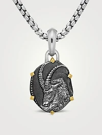 Capricorn Amulet In Sterling Silver With 18k Yellow Gold, 33mm
