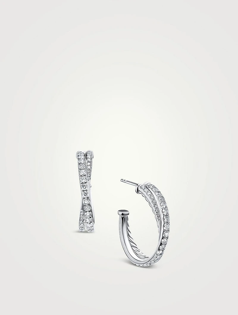 Pavé Crossover Hoop Earrings In 18k Gold With Diamonds