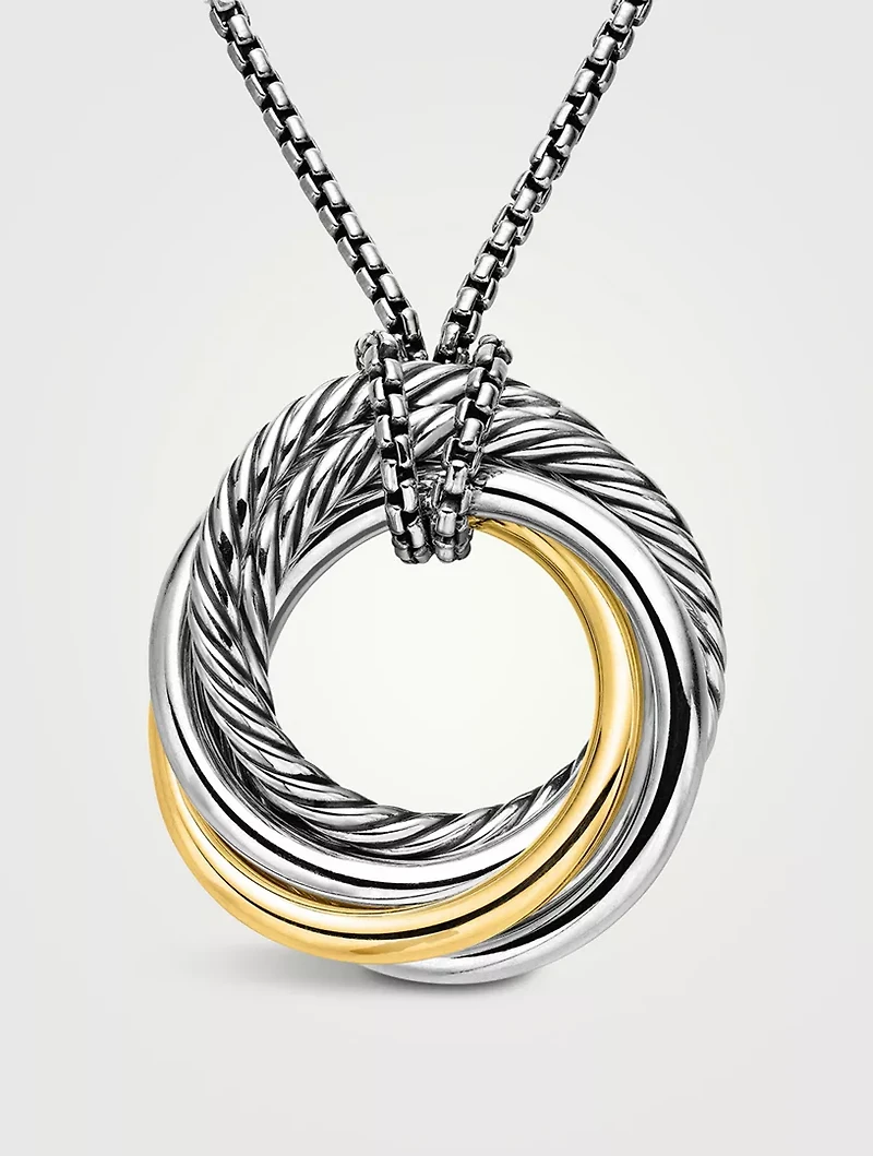 Crossover Pendant Necklace In Sterling Silver With 14k Yellow Gold, 28mm