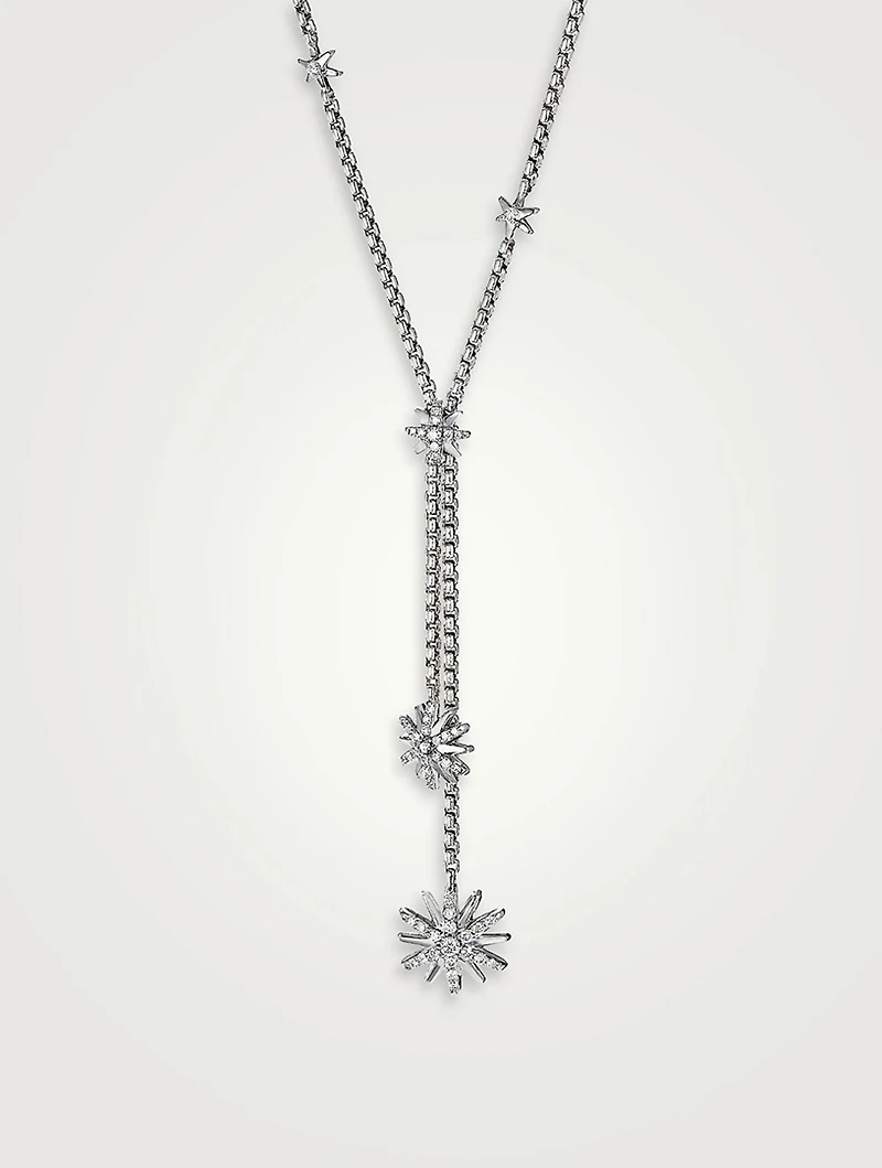 Starburst Y Necklace In Sterling Silver With Pavé Diamonds