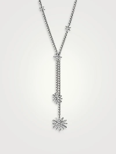 Starburst Y Necklace In Sterling Silver With Pavé Diamonds
