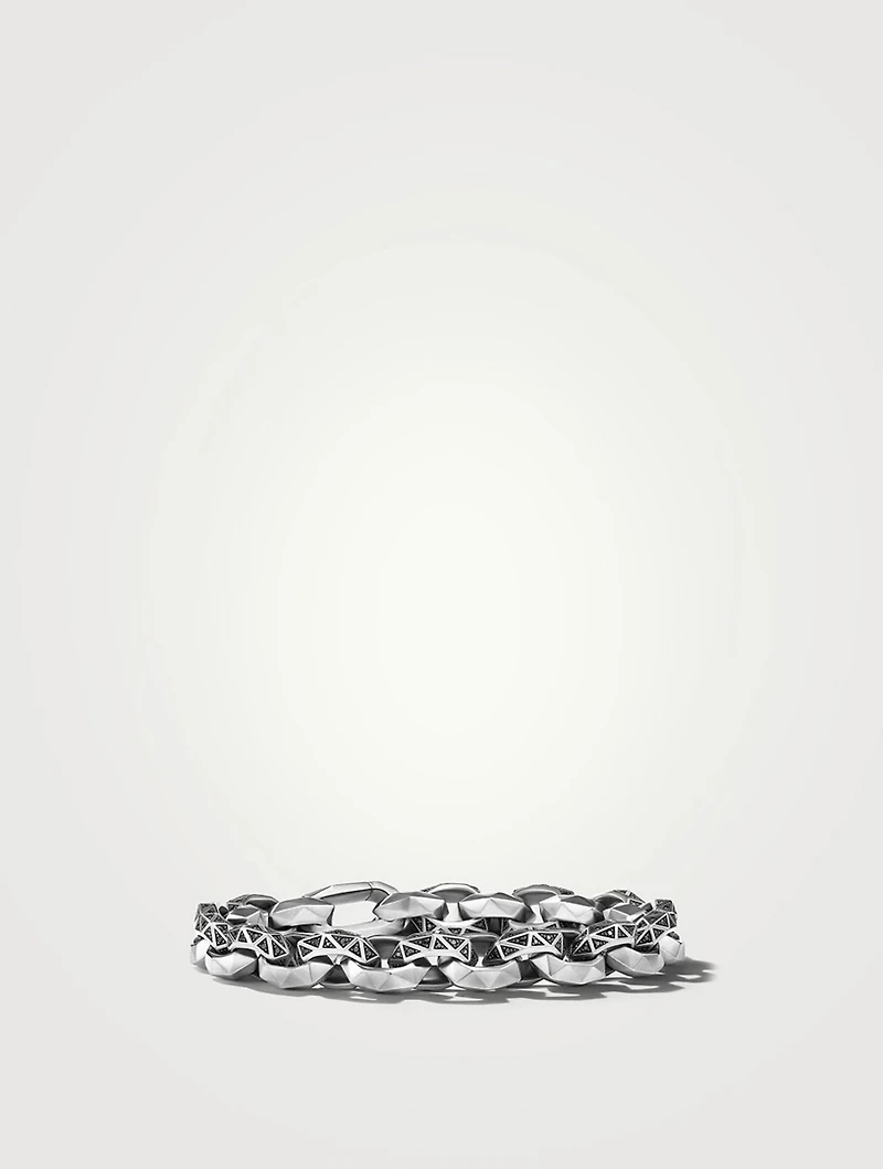 Torqued Faceted Link Bracelet Sterling Silver With Pavé Black Diamonds