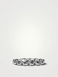 Torqued Faceted Link Bracelet Sterling Silver With Pavé Black Diamonds