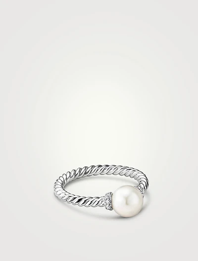 Petite Solari Station Ring 18k White Gold With Pearl And Pavé Diamonds