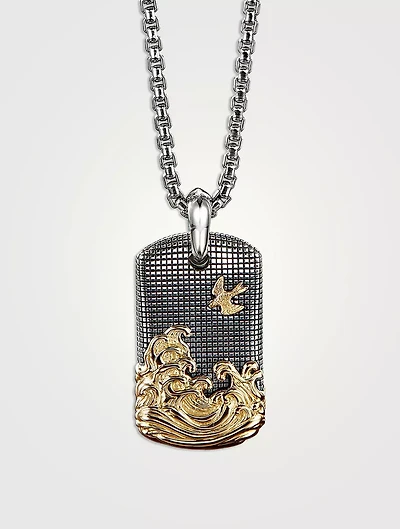 Waves Tag In Sterling Silver With 18k Yellow Gold