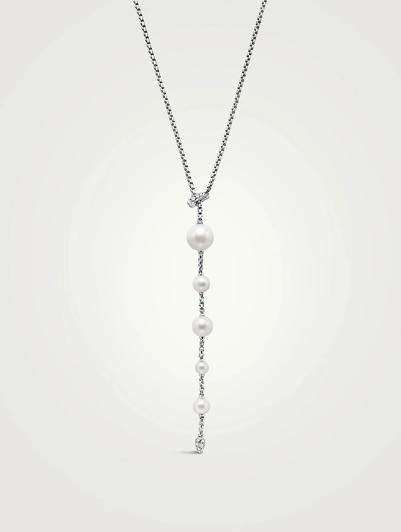 Pearl And Pavé Y Necklace In Sterling Silver With Pearls And Diamonds