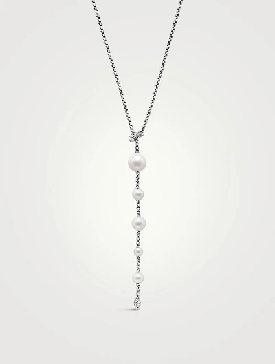 Pearl And Pavé Y Necklace In Sterling Silver With Pearls And Diamonds