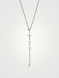 Pearl And Pavé Y Necklace In Sterling Silver With Pearls And Diamonds