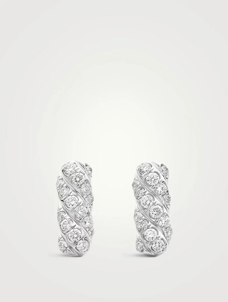 Cable Collectibles® Bar Stud Earrings In 18k White Gold With Diamonds, 9mm