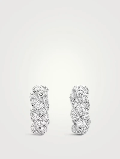 Cable Collectibles® Bar Stud Earrings In 18k White Gold With Diamonds, 9mm