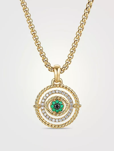 Evil Eye Mobile Amulet In 18k Yellow Gold With Pavé Emeralds And Diamonds