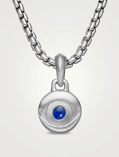 Evil Eye Amulet In Sterling Silver With Lapis, 14.5mm