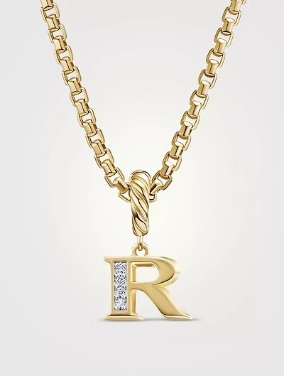 Pavé R Initial Pendant In 18k Yellow Gold With Diamonds
