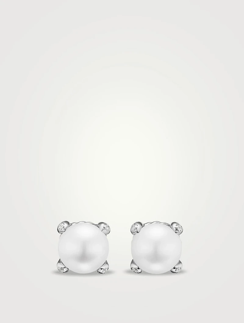 Pearl Classics Stud Earrings In Sterling Silver And Diamonds, 6.6mm