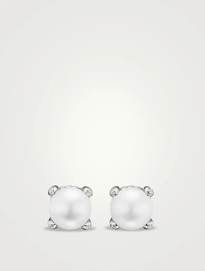 Pearl Classics Stud Earrings In Sterling Silver And Diamonds, 6.6mm