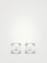 Pearl Classics Stud Earrings In Sterling Silver And Diamonds, 6.6mm