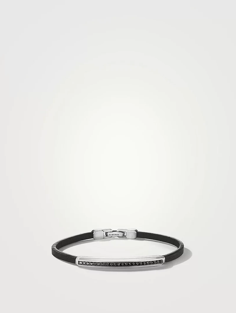 Streamline® Id Black Leather Bracelet With Pavé Diamonds