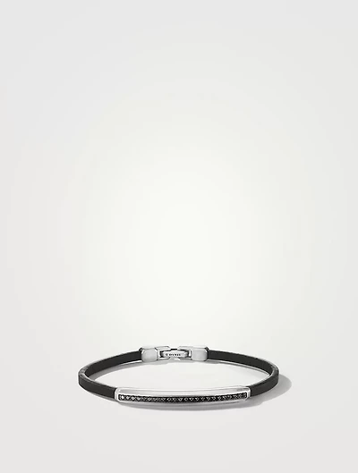Streamline® Id Black Leather Bracelet With Pavé Diamonds