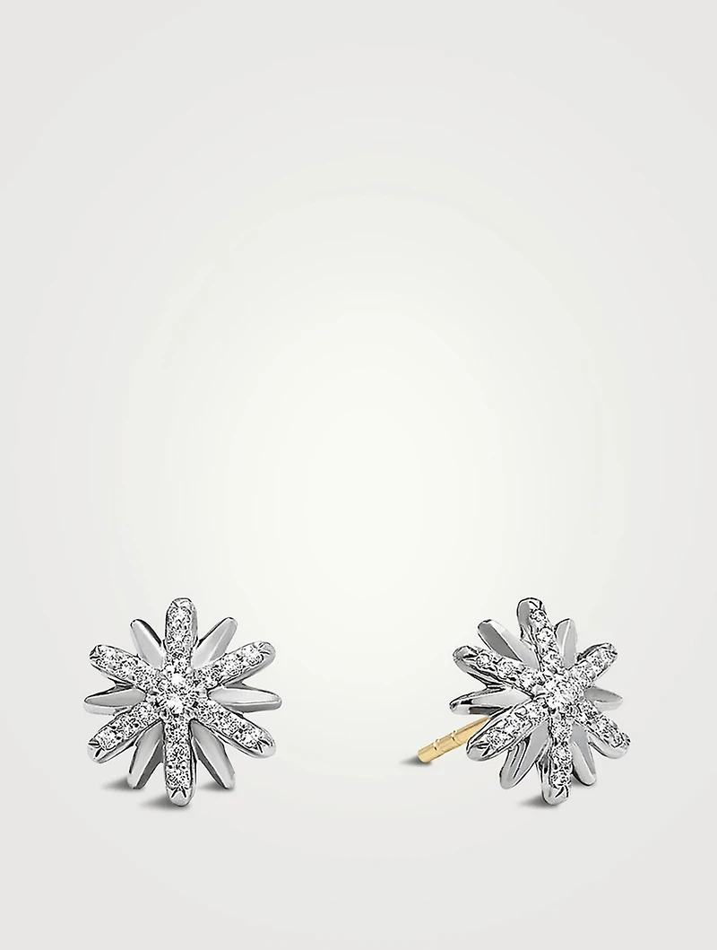 Petite Starburst Stud Earrings In Sterling Silver With Pavé Diamonds