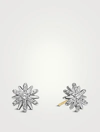 Petite Starburst Stud Earrings In Sterling Silver With Pavé Diamonds