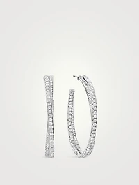 Pavé Crossover Hoop Earrings In 18k White Gold With Diamonds, 1.75in
