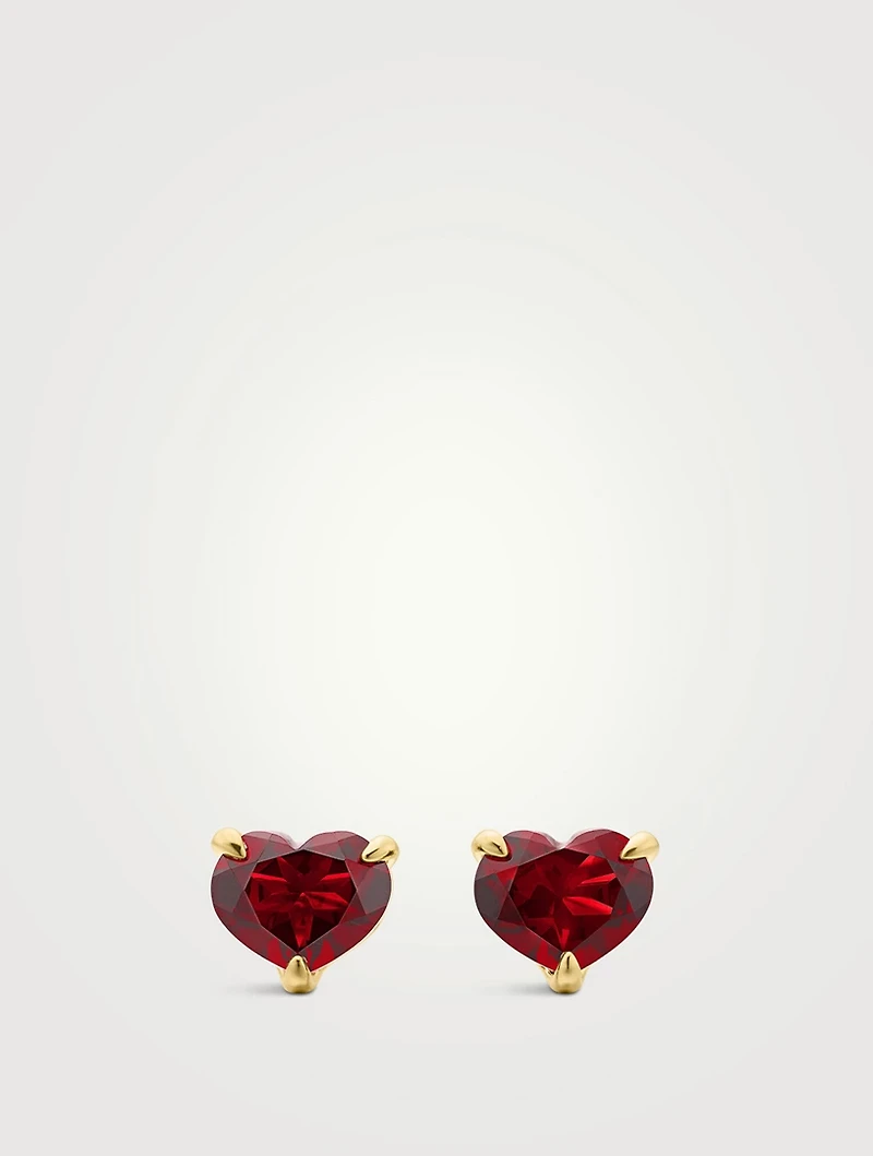 Chatelaine® Heart Stud Earrings In 18k Yellow Gold With Garnet, 8mm