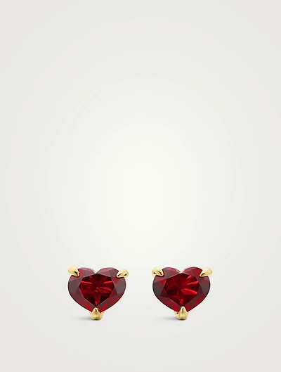 Chatelaine® Heart Stud Earrings In 18k Yellow Gold With Garnet, 8mm