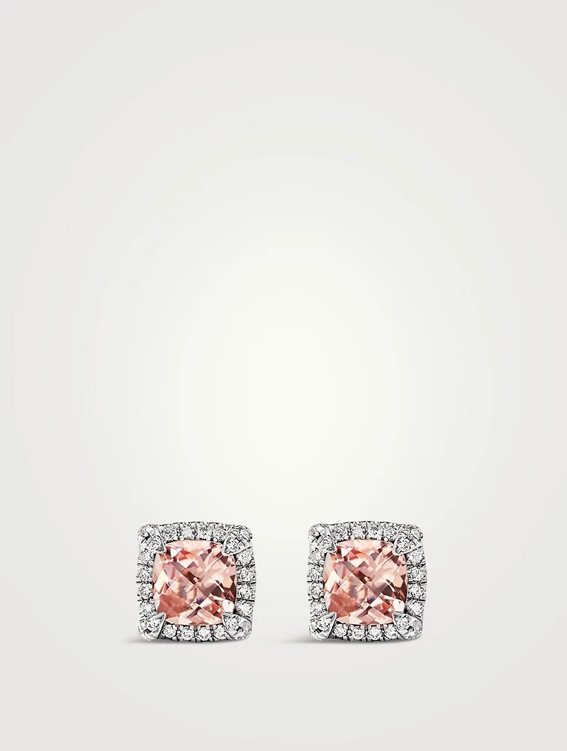 Petite Chatelaine® Pavé Bezel Stud Earrings In Sterling Silver With Morganite And Diamonds, 5mm