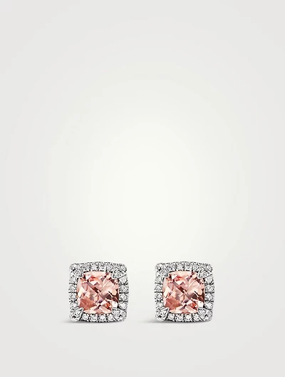 Petite Chatelaine® Pavé Bezel Stud Earrings In Sterling Silver With Morganite And Diamonds, 5mm