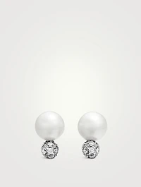 Pearl And Pavé Solari Stud Earrings In Sterling Silver With Pearls And Diamonds, 13mm