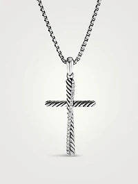 Crossover Cross Pendant In Sterling Silver With Pavé Diamonds