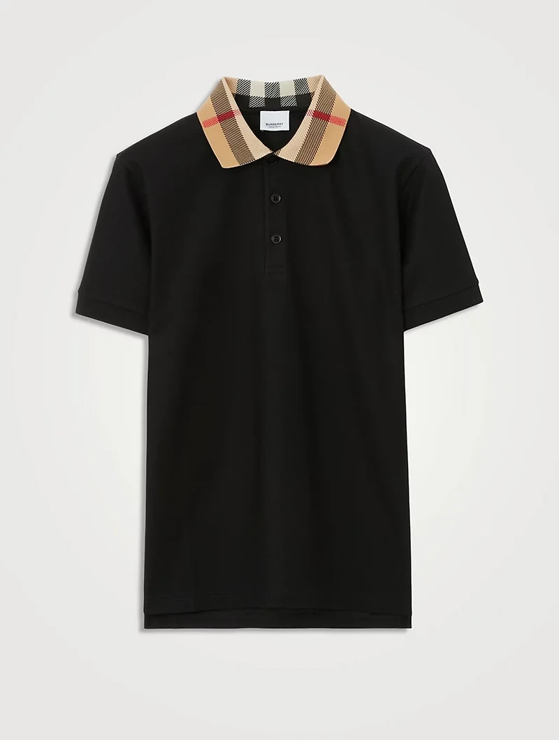 Check Collar Cotton Polo Shirt